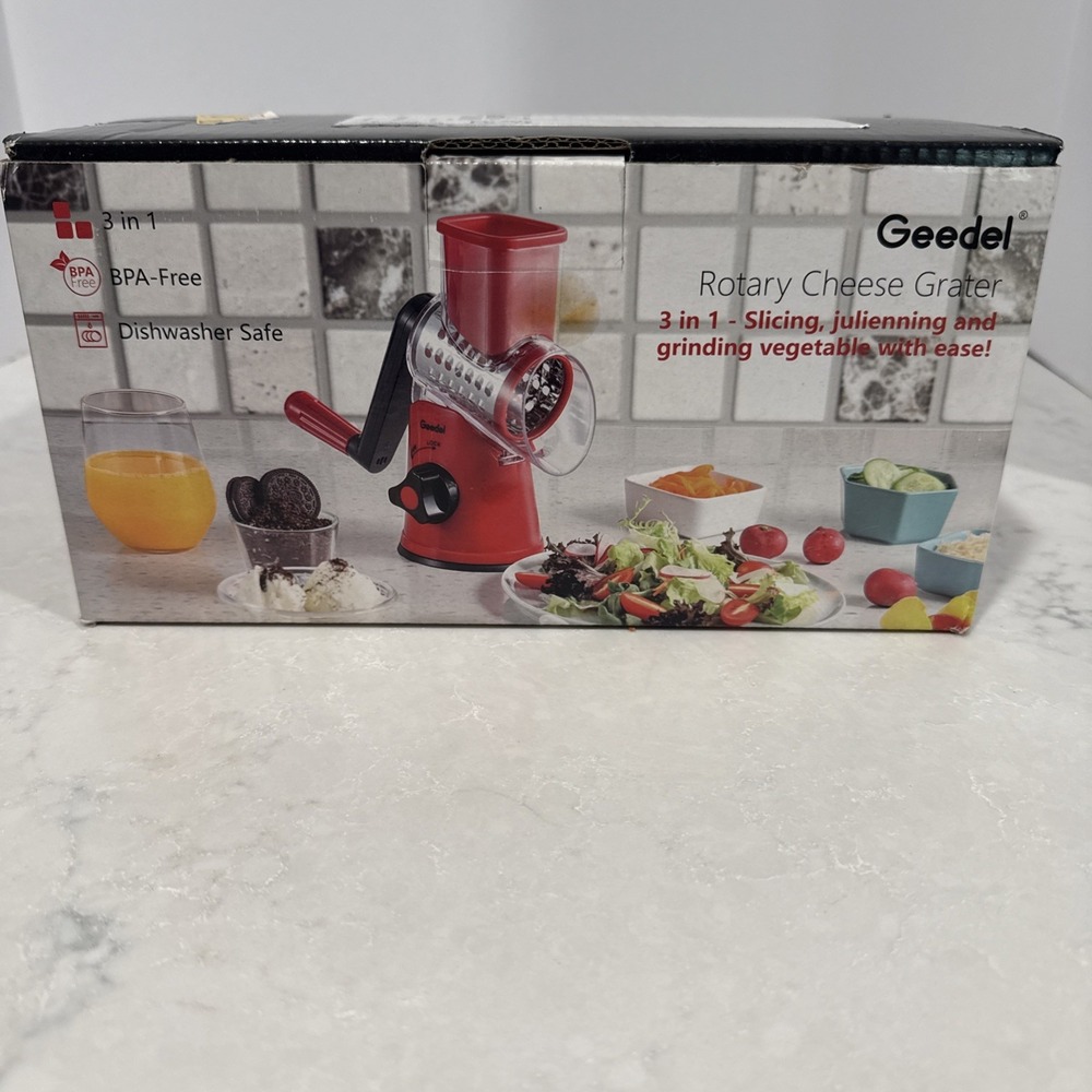 Geedel Rotary Cheese Grater, Kitchen Mandoline Vegetable Slicer with 3 Interchan